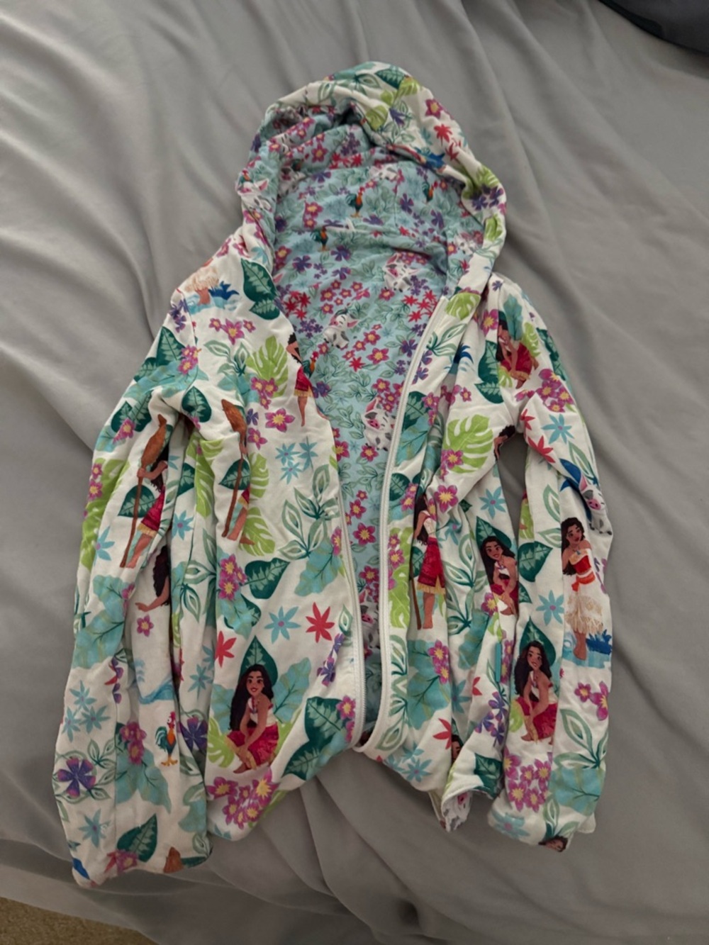Moana Posh Peanut White Floral Hooded Zip Jacket with Multi-Color Print